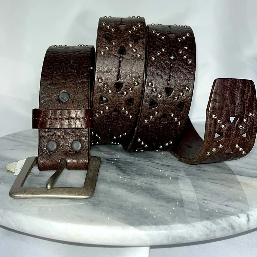 Honest by Brighton studded cut out leather western belt Sz 40 Brown